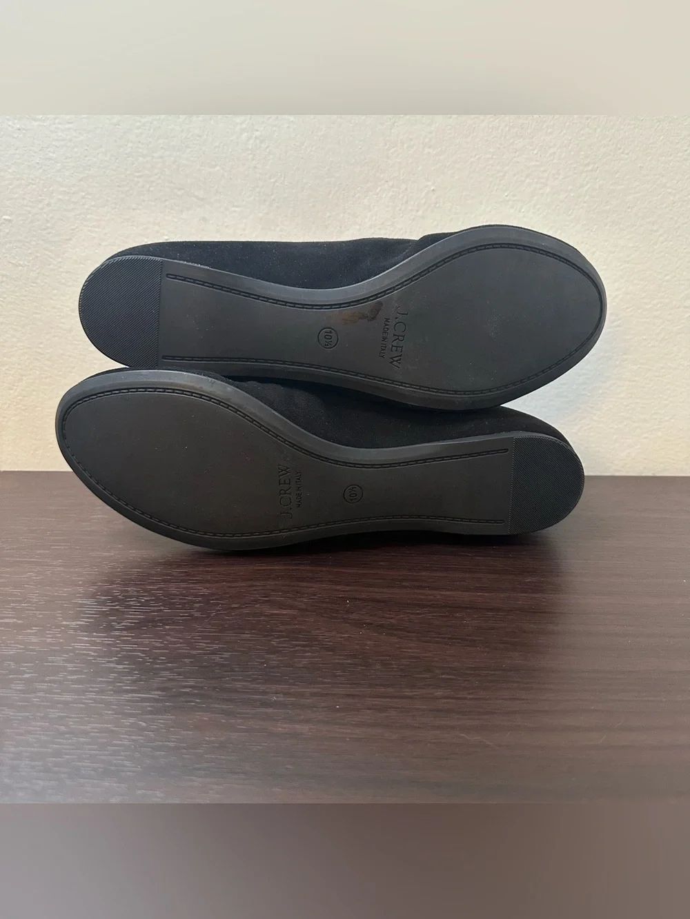 J. CREW Black Suede Round Toe Slip-On Ballet Flats, US 10.5 Classic Capsule, New